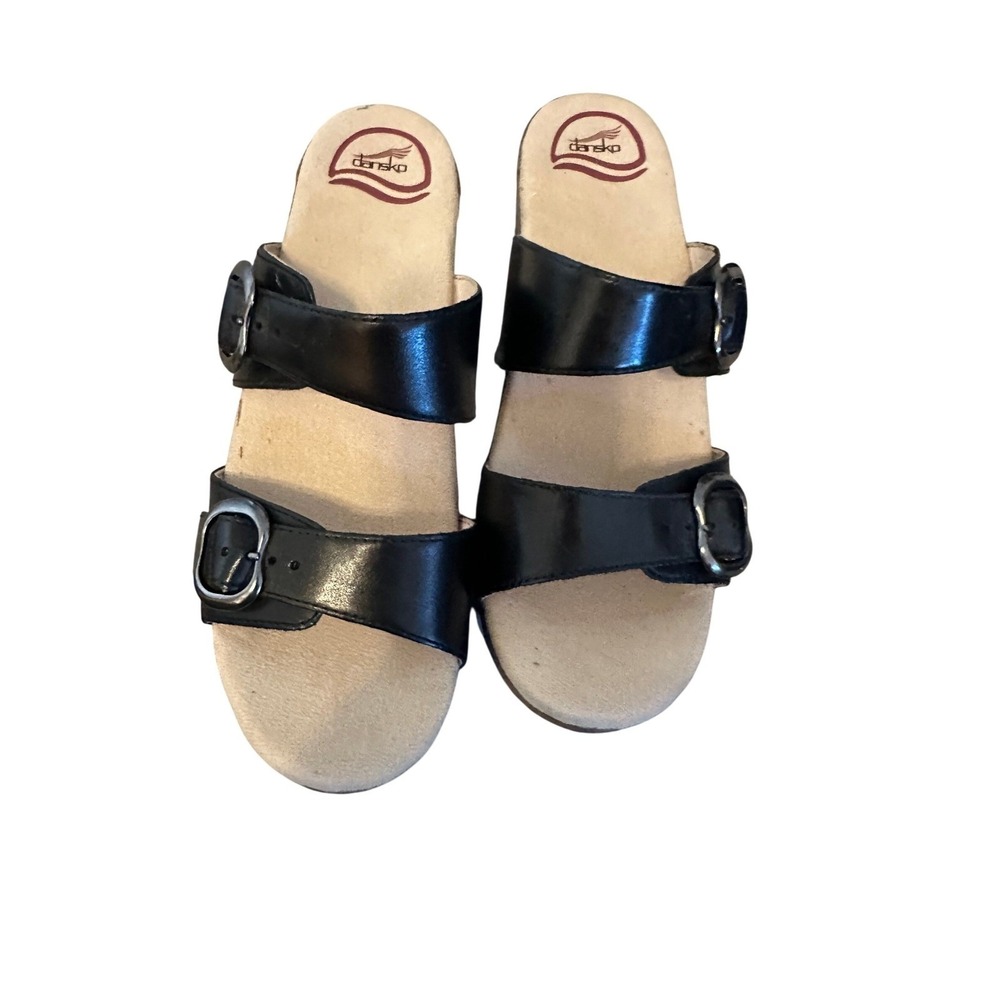 Dansko Sophie Full Grain Black Leather Buckle‎ Slide Clogs Sandals Size 39 EU